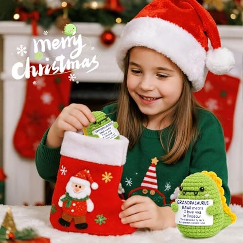 OCCdesign Mini Christmas Birthday Gifts for Grandpa from Granddaughter Grandson I Love You Grandpa Best Ever Papa Gifts Handmade Crochet Cute Small Dinosaur for Grandfather Grandparents Day