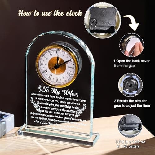 Gifts for Wife Romantic Anniversary Birthday Gift Ideas, Glass Clock to My Wife from Husband for Valentine's Day Christmas Mother's Day Crystal I Love You Keepsake Home Decor