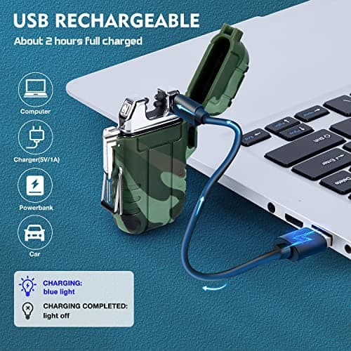 LcFun LcFun Waterproof Electric Dual Arc Lighter USB Rechargeable Outdoor Windproof Flameless Plasma Lighters for Camping, Hiking, Adventure, Survival Tactical Gear Stocking Stuffers Gifts for Men