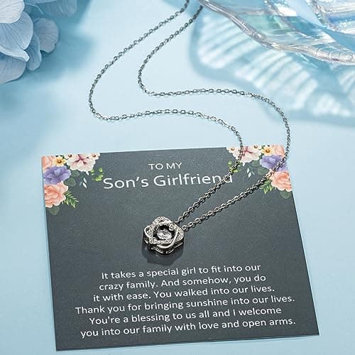 Sons Girlfriend Necklace from Mom, To my Son's Girlfriend Gifts, Sterling Silver Two Interlocking Infinity Double Heart Necklace, Valentine's Day Jewelry Birthday Gift