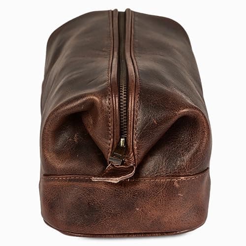 HLC Leather Toiletry Bag for Men - Best Gift for Men - Premium Genuine Leather Dopp Kit Shaving Kit Organizer Travel Kit Pouch Bag for Men - Large Size - Rustic Brown