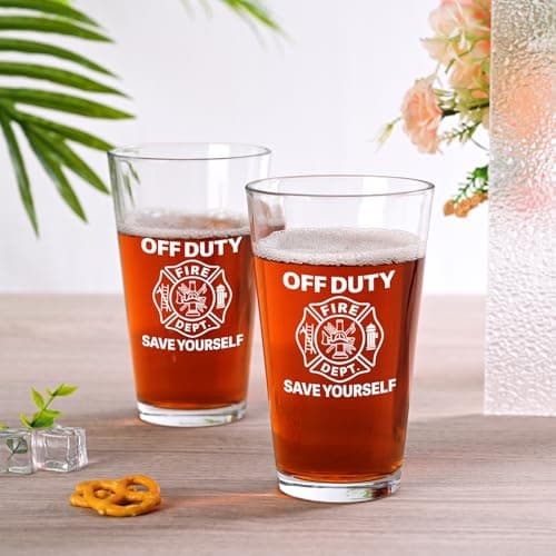 Futtumy Firefighter Gifts For Men, Off Duty Save Yourself Fire Dept Beer Glass, Fireman Gifts for Men, Funny Gift for Fire Fighter Firefighter Fireman for Christmas Retirement Appreciation