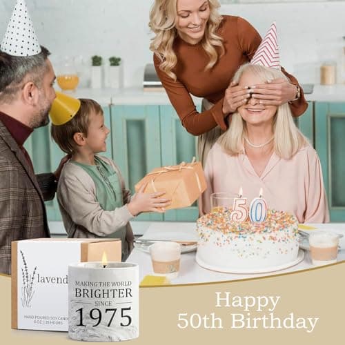 50th Birthday Gifts for Her - Gift for 50 Year Old Birthday Woman - 1975 Bday Gifts for Women - 50 Year Old Present Idea for Her Him, 6oz Lavender Ceramics Candle