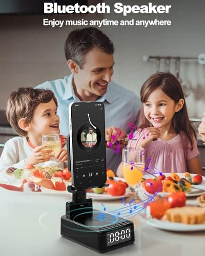 Birthday Gifts for Men Women,6-in-1 Cell Phone Stand Holder with Wireless Bluetooth Speaker & Wireless Charger,Alarm Clock for iPhone,HD Surround Sound Portable Bluetooth Speaker Gifts for Him Her