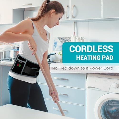Comfytemp Cordless Heating Pad with Massager for Back Pain Relief, Portable Lower Back Massager Wearable, Birthday Gifts for Dad Mom Men Women Elderly, Rechargeable Period Cramps, 3 Heat Auto-Off, 58"