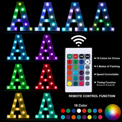 Foaky Upgraded Light Up Letters,Colorful Marquee Light Up Letter with Remote,Marquee Letters for Girl Gifts Teen Girl Gifts Trendy Stuff,Birthday Party Decoration (A)