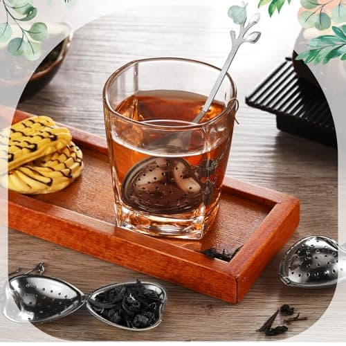 25 Sets Bridal Shower Tea Party Favor for Guest Leaf Tea Spoon Heart Shape Infuser Ball for Loose with Thank You Card Organza Bag Wedding Souvenir Gift(Silver)