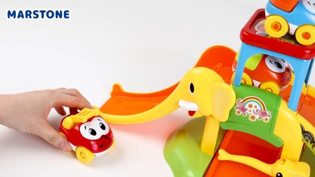 Marstone Toddler Toys for 1 2 Year Old Boys and Girls Gifts: Educational Elephant Slide with 4 Animal Cars Toys for Baby 12-18 Months, First Birthday Present Learning Push Truck Track Ages 1-2