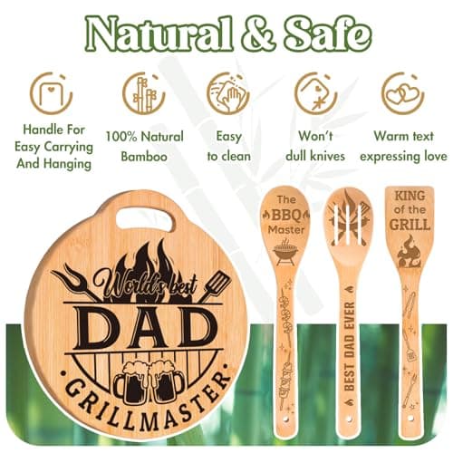 Dad Birthday Gift - Engraved Bamboo Cutting Board Set, Unique Gifts for Dad from Daughter/Son, Fathers Day Christmas Birthday Gifts for Dad Daddy Father