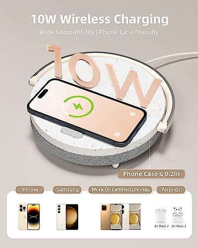 EZVALO Gift for Her, Music Table Lamp with Wireless Charger, 4 in 1 Touch Bedside Lamp, Portable Bluetooth Speaker, Phone Holder, Dimmable LED Night Lights Birthday Gifts for Women, Men, Dad, Mom