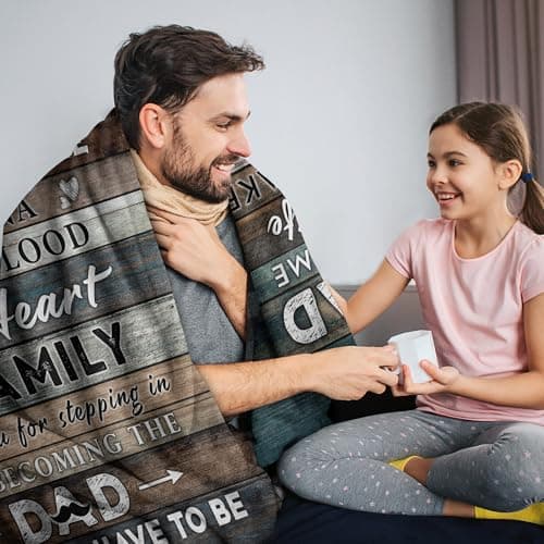 Bonus Dad Gifts - Step Dad Birthday Gifts from Daughter, Son - Stepdad Birthday Gifts - Stepped Up Dads Gift - Bonus Dads Throw Blanket 60" x 50"