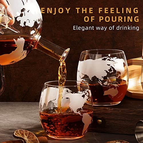 Gifts for Men Dad Husband from Wife Daughter Son, Unique Christmas Anniversary Birthday Gifts for Him, Whiskey Decanter Globe Set with 2 Glasses, Bourbon Scotch Liquor Cool Stocking Stuffers Presents