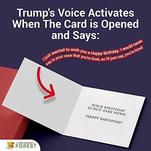 OUR FRIENDLY FOREST Talking Trump Birthday Card with Authentic Voice - Presidential Theme Birthday Greeting for Men & Women (Red)