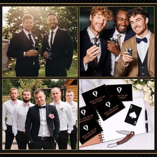 60Pcs Groomsmen Gifts Set of 6, Groomsmen Proposal Box with Flasks Sunglasses PU Leather Toiletry Bag Bottle Opener for Wedding Groomsman Best Man Gift