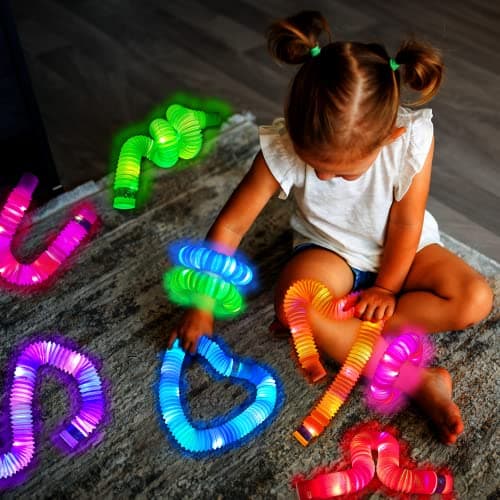Christmas Glow Sticks Stocking Stuffers for Toddlers-6 PCS Light Up Pop Tube Party Favors Toys Gifts for Kids,LED Bracelet Necklace Accessories,Fun Camping Essentials Games Activities for Boys Girls