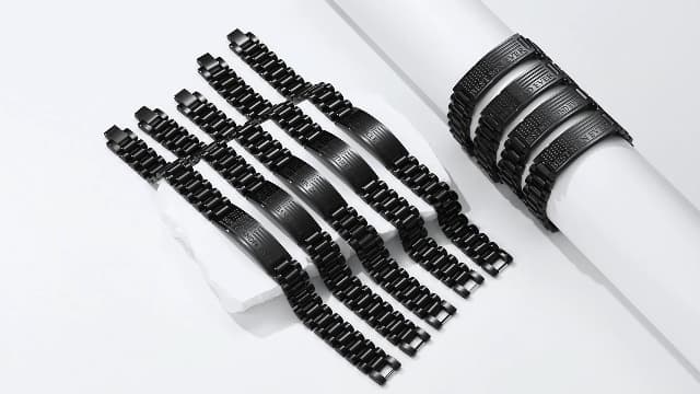 P. BLAKE Gifts for Best Ever Dad Husband Boyfriend Son Uncle, Stainless Steel American Flag Watch Band Link Bracelet Christmas Stocking Stuffers Jewelry Gifts for Men Him