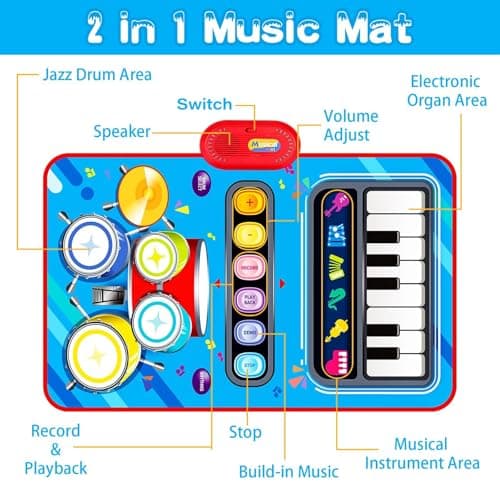 Baby Toys for 1 Year Old: Baby Musical Mat Toddler Toys Age 1-2 - 2 in 1 Piano Drum Babies Play Mat - Infant Music Toy 12-18 Months Babies Birthday Valentines Gifts for 1 2 3 Year Old Boys Girls
