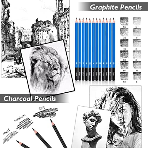 Caliart 176PCS Art Supplies Sketching Kit with 100 Sheets 3-Color Sketch Book, Graphite Colored Charcoal Watercolor & Metallic Pencils, School Supplies Gifts for Artists Adults Teens Girls Boys Kids
