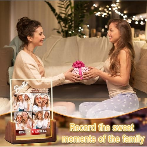 Personalized Besties Friendship Gifts For Women Her, Best Friend Birthday Gifts, Custom LED Acrylic Plaque With Photo Frame Name, Customized Long Distance Christmas Gift For BFF Bestie Sister