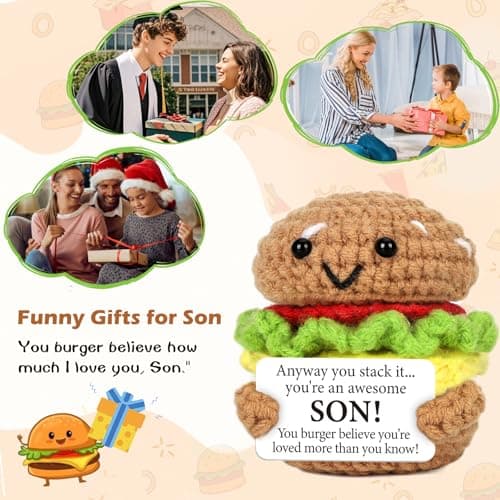Mini Birthday Gift for Son from Dad Mom Handmade Crochet Burger for New Dad Son-in-Law Adult Sons New Father Christmas Basket Idea from Parents to Sons from Mother Father