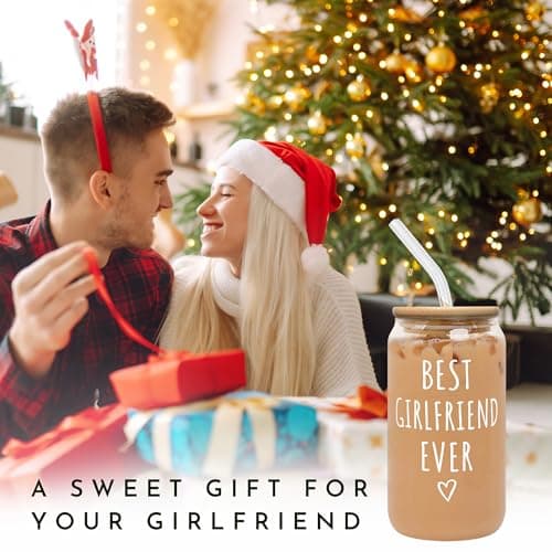 Gifts for Girlfriend - Girlfriend Gifts for Women - Anniversary, Valentines, Birthday Cup for Her - Romantic Love Glass for Her - 16 Oz Can Glass with Lid, Straw & Brush