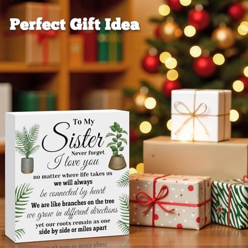 Sisters Gifts from Sister Birthday Gifts for Sister Engraved Wooden Block Sign Desk Table Decor Sign for Sister Christmas Thanksgiving Valentines Day Mothers Day Gift for Sister