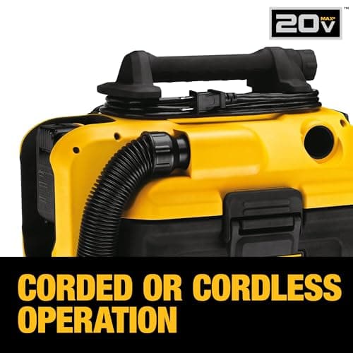 DEWALT 20V MAX Shop Vacuum Wet and Dry, Shop Vac 2 Gallon, Cordless and Corded Wet Dry Vacuum Cleaner, Wide Nozzle, Hepa Filter, Tool Only (DCV581H)