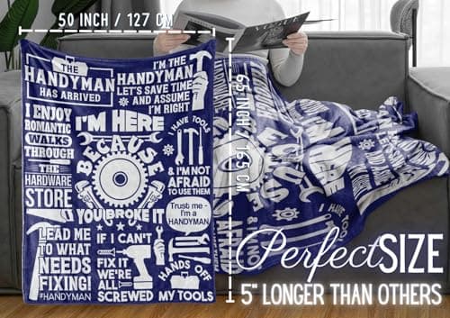 Hanyman Gifts Blanket for Man - 50" x 65" Throw, Flannel Blanket - Birthday Gifts for Handyman - Broke