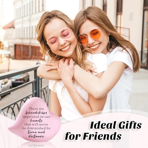 Friend Gifts for Women Birthday Unique - Friendships Imprinted in Our Hearts Never Be Diminished by Time and Distance- 4"x4" Ceramic Heart Decor, Gift for Friends Female Christmas