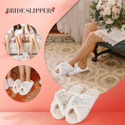 Tarpop Bride Slippers Mrs Slipper for Wedding with Personalized Initial Pearl Design Bridal Gifts