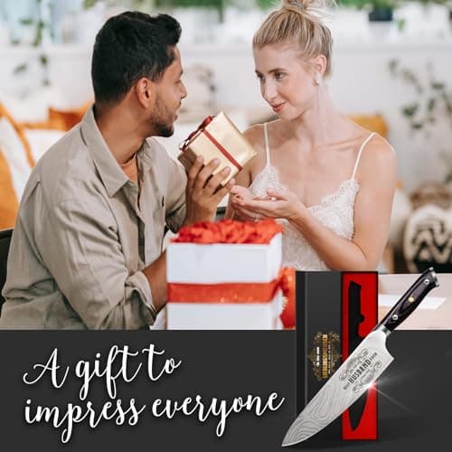 Anniversary Men Gifts for Him Husband, 8 inch Professional German Stainless Steel Chef Knife, Engraved Best Husband Ever Knife Gift, Christmas Anniversary Birthday Gifts for Men Husband