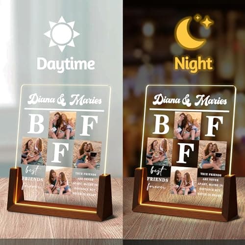Personalized Best Friend Birthday Gifts for Women, Unique Friendship Gifts, Custom Acrylic Night Light Friend Picture Frame with Photo Name, Long Distance BFF Sister Bestie Christmas Gift