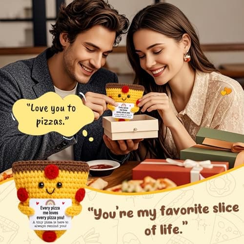 Romantic Gift For Couple Boyfriend Girlfriend Cute Handmade Crochet Pizza For Anniversary Valentine’s Day Love Gifts For Husband Wife Partner Small Birthday Gift Idea for Couples Pizza Decor