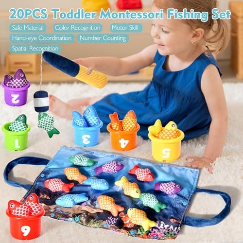 Montessori Toys for 1 Year Old Boy Girl Gifts, Cloth Fishing Game Toddler Toy 1-3, Sorting Learning Baby Toys 6-12-18 Months, One Year Old Girl Boy Birthday Gifts