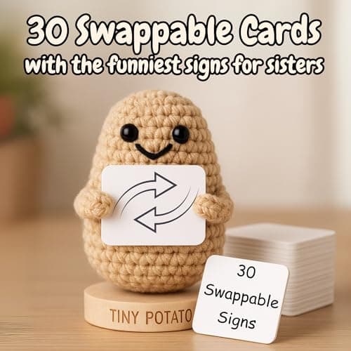 Funny Sister Gifts - Handmade Crochet Potato Doll with 30 Signs | Cute Sisters Presents Ideas for Christmas, Unique Birthday Gift for Sister from Sisters, Brother, Step Bonus Sis