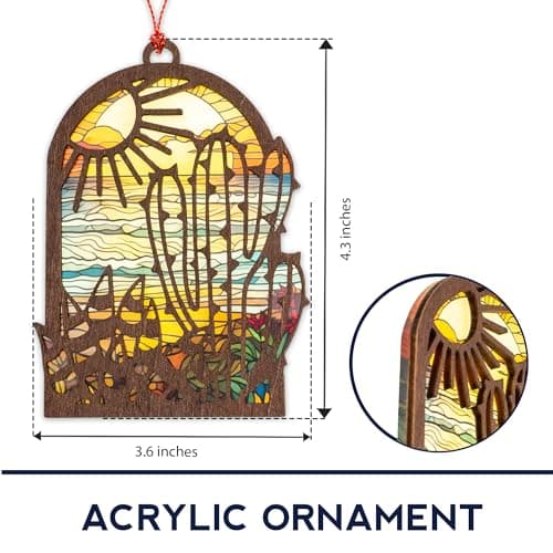 Arizona Gifts Cactus Ornament – Southwestern Decor Handmade Wooden Christmas Ornaments 2025, Unique Cactus Decor with Sun Desert Scene, Rustic Holiday Gift Idea for Home Tree Decoration