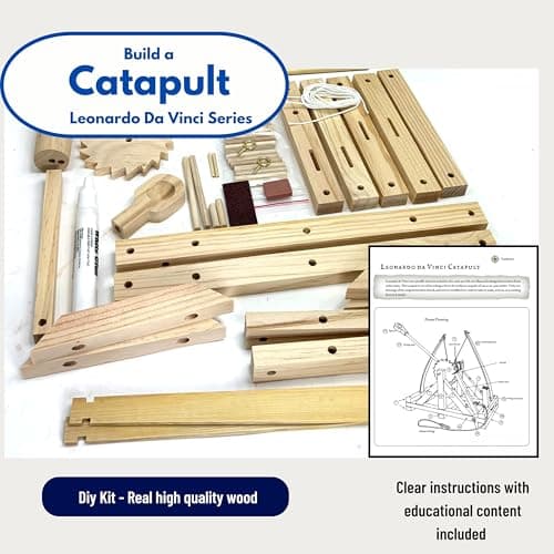Pathfinders STEM Kits – Leonardo da Vinci Catapult kit | Trebuchet Science Kits for Kids Age 12-14 | Toys for Ages 8-13 Physics Toys | Kids Engineering kit | Learning Resource | Engineering