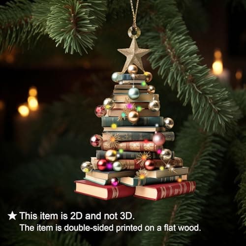 2D Flat Wooden Christmas Books Ornament, Book Lover Christmas Ornament, Book Lover Christmas Gifts, Christmas Book Tree Ornament, Book Club Ornament, Pack of 2