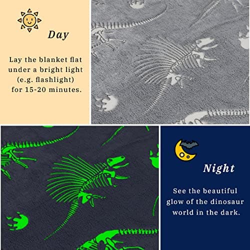 Glow in The Dark Blanket Dinosaur Throw Blanket for Boys Kids Soft Warm Cozy Cute Dino Blanket Unique Dinosaurs Toys Gifts Gray Glowing Dinosaur Room Decor Blankets for Girls Teens 50"x60"