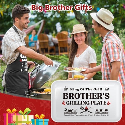 Brother Gifts for Birthday Christmas Valentines Day Fathers Day,Funny BBQ Grilling Platter with Apron Set Gifts for Little Big Adult Brother in Law from Sister