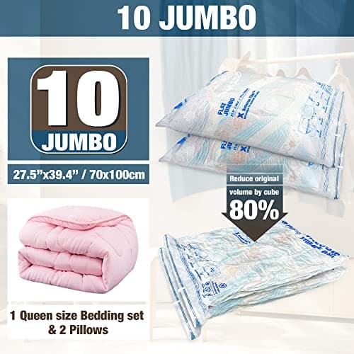 HIBAG Vacuum Storage Seal Bags, 10 Jumbo Space Saver Vacuum Sealer Bags for Clothes, Comforters, Blankets, Bedding (10J)
