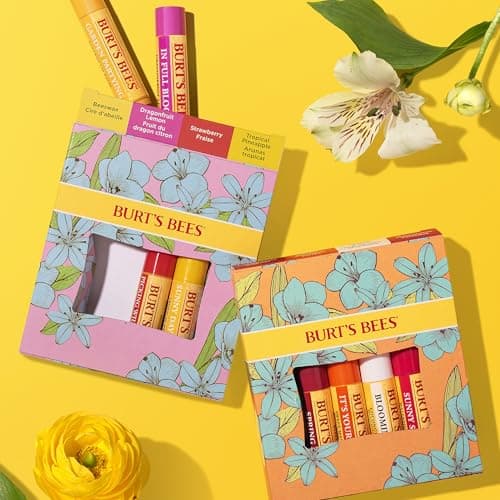 Burt's Bees Gifts Ideas - In Full Bloom Lip Balm Set, Original Beeswax, Dragonfruit Lemon, Tropical Pineapple & Strawberry, Natural Origin Lip Treatment, 4 Tubes, 0.15 oz.