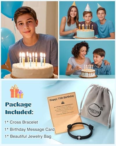 UNGENT THEM Cross Bracelet Happy 8-16th Birthday Gifts for Him Son Grandson Nephew