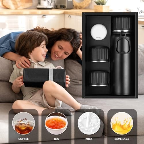750ml/27 OZ Coffee Thermo with 3 cups, Insulated Water Bottle, Stainless Steel Vacuum Flask Set for Hot and Cold Drinks, Gifts Box
