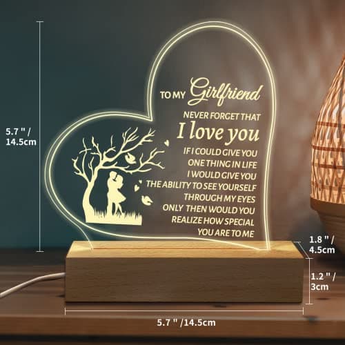 Hiipeenow Valentines Day Gifts for Girlfriend, to My Girlfriend Acrylic Engraved Night Light 15 * 19CM Presents, Birthday Anniversary Christmas Valentines Day Gifts for Girlfriend