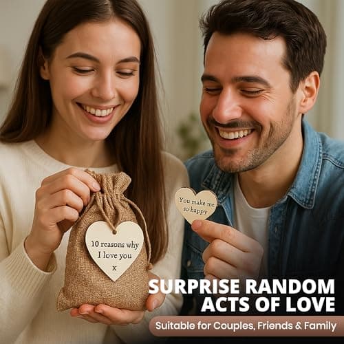 10 Reasons Why I Love You Wooden Hearts - Romantic Anniversary and Valentine’s Gift with 10 Unique Messages in Hessian Bag - Thoughtful Keepsake for Him or Her - Eco-Friendly No Plastic