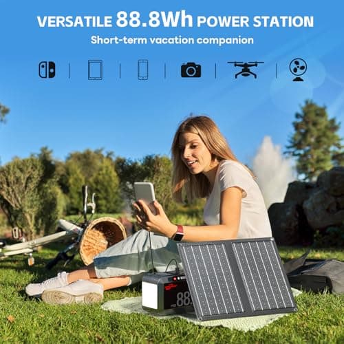POWSTREAM 24000mAh Solar Generator with AC Outlet 120W Peak, 88.8Wh Portable Power Station with Panels 21W Included and Camping Lantern 248LM, Solar Powered Power Bank for Outdoor Camping Home Backup