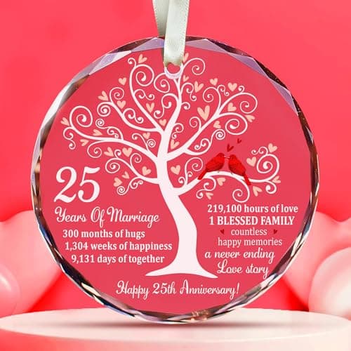25th Wedding Anniversary Glass Ornament – Silver Wedding for Parents, Couple, Wife, or Husband – Unique 25 Years Marriage Christmas Decoration Keepsake