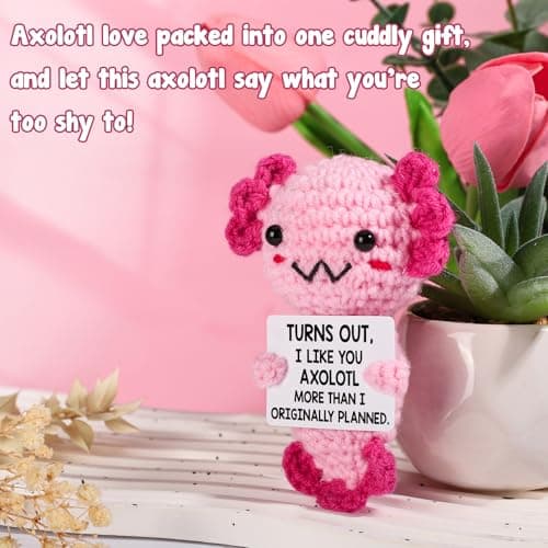 Gifts for New Relationship, Crushes, Valentines, Anniversaries for Him or Her - Mini Crochet Axolotl - Turns Out I Like You More Than Planned, Will You Be My Girlfriend Boyfriend Gf Bf