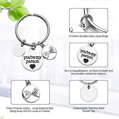 Jovivi 2pcs You Are My Person Pinky Promise Charm Pendant Keychain Jewelry Set - Valentines Day Best Friend Gift